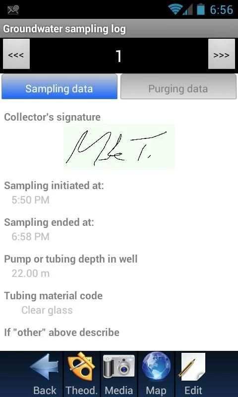Groundwater sampling log screenshot 2