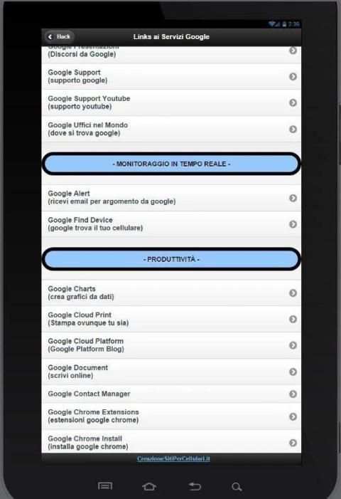 Links ai Servizi © Google screenshot 2
