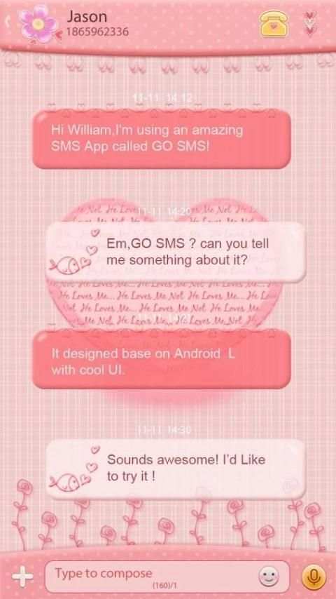 GO SMS PRO PINKMOOD THEME 4 تصوير الشاشة