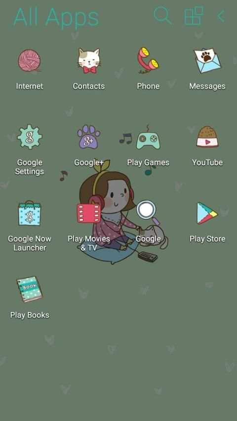 Girl n cat Green Atom Theme screenshot 2