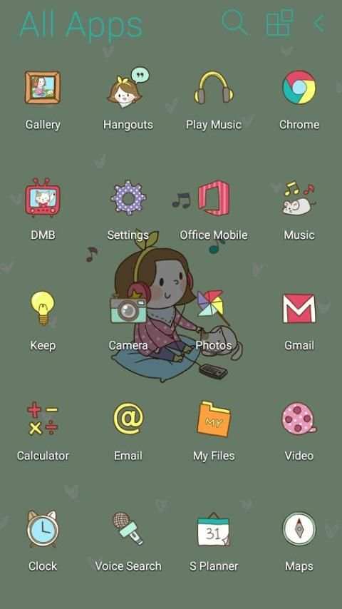 Girl n cat Green Atom Theme screenshot 3