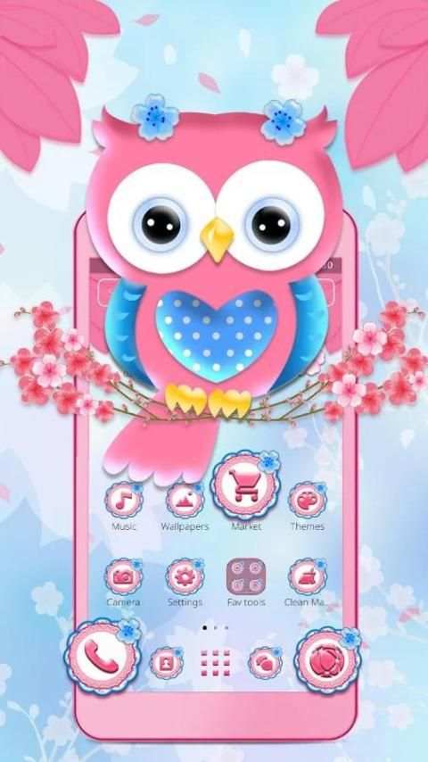 Cute Pink Owl Theme screenshot 1