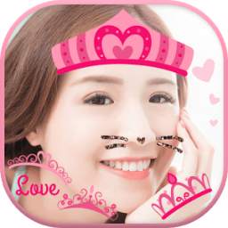 Cat Face & Heart Crown Stickers Best One Camera