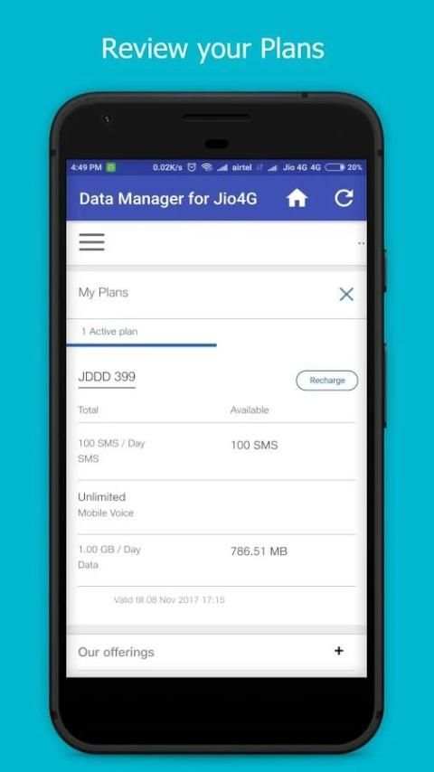 Data Manager for Jio :Check Jio Data Balance,Usage स्क्रीनशॉट 4