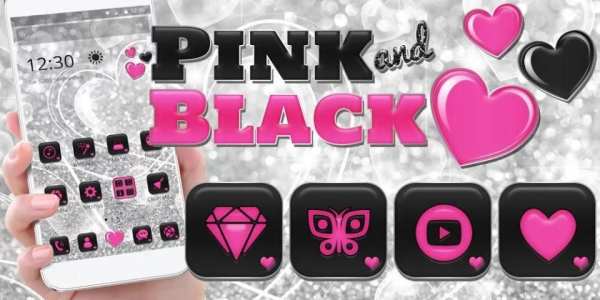 Pink & Black Glitter Hearts Launcher screenshot 1