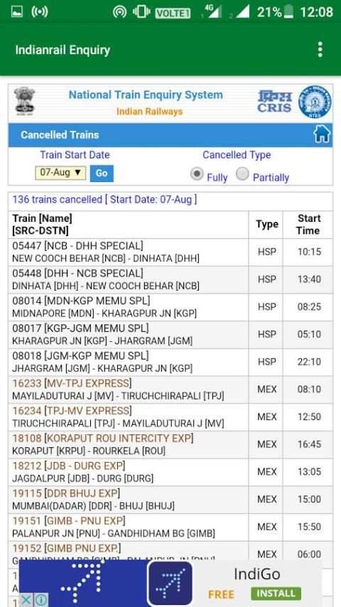 NTES Railwway app screenshot 1