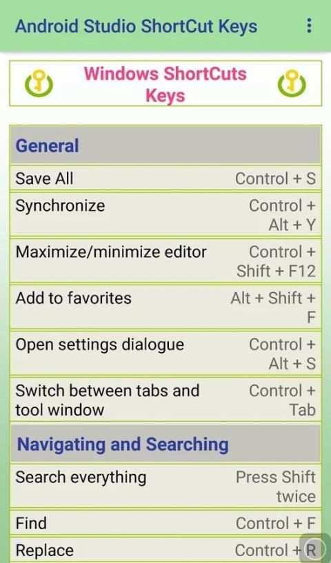 Android Studio ShortCuts 2 تصوير الشاشة