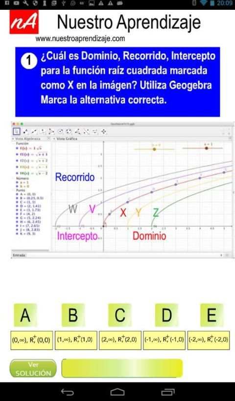 GeoGebra, características de función raíz cuadrada screenshot 3