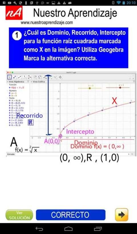 GeoGebra, características de función raíz cuadrada screenshot 1
