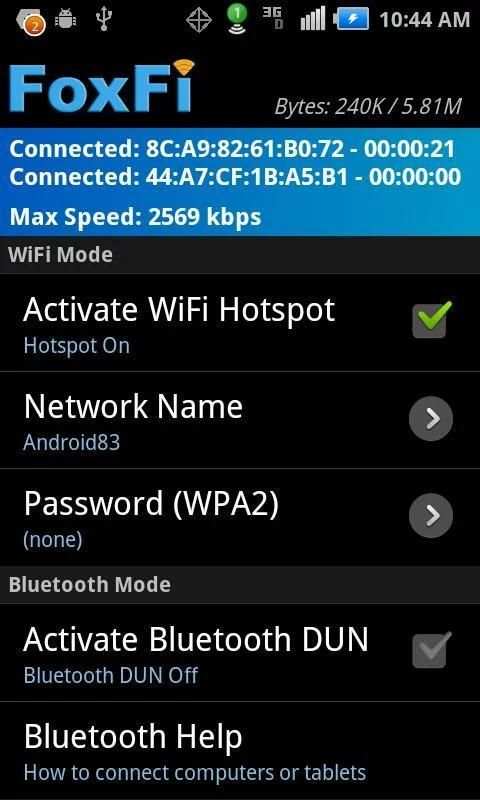 FoxFi (WiFi Tether w/o Root) скриншот 1