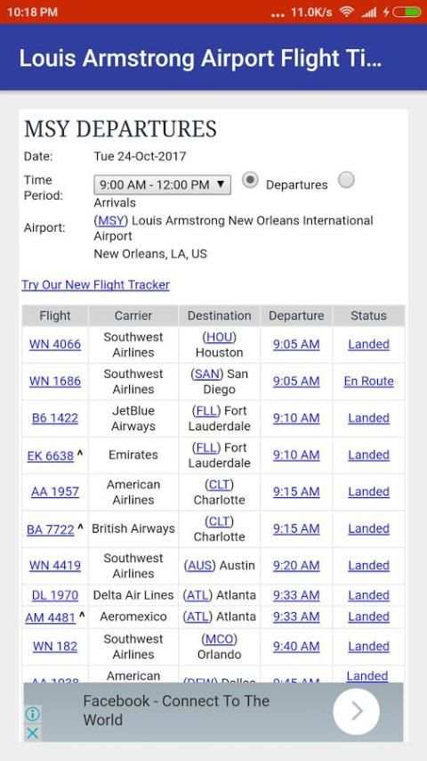 Louis Armstrong Airport Flight Time скриншот 2