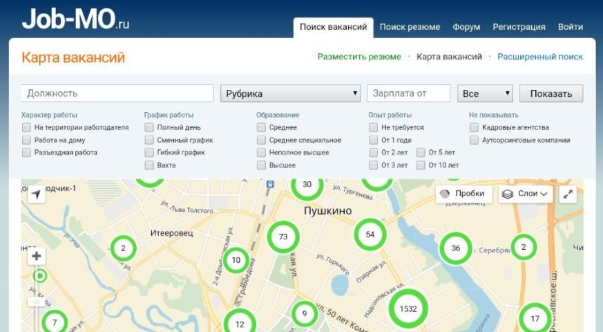 Карта вакансий москвы и московской области работа на карте