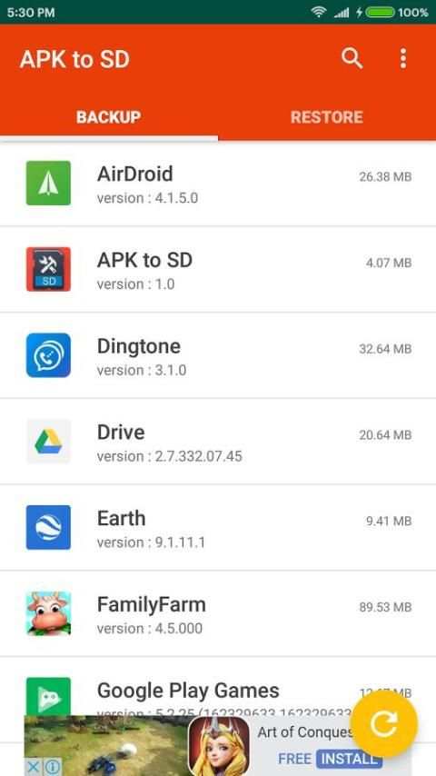 Backup apk to SD screenshot 1