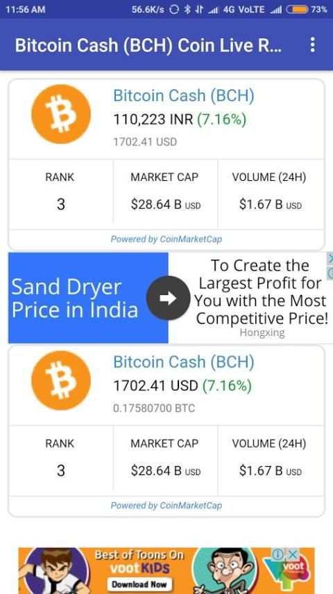 Bitcoin Cash (BCH) Coin Live Rate in INR And USD screenshot 2
