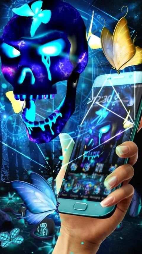 Tema Kupu-kupu 3D Neon Skull screenshot 4