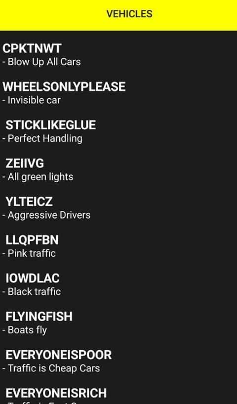 Cheats GTA San Andreas Codes screenshot 1