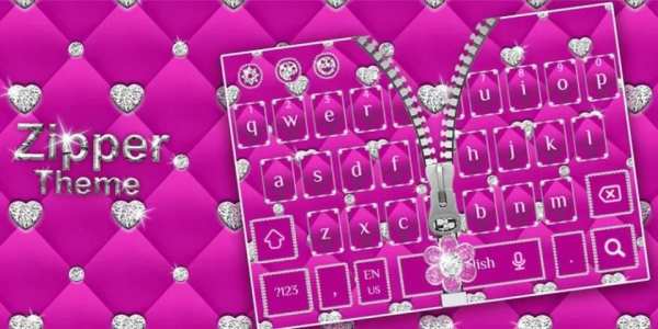 Pink Zipper Girly Diamond Keyboard Theme screenshot 1