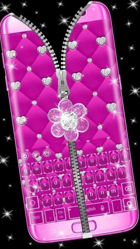 Pink Zipper Girly Diamond Keyboard Theme screenshot 5