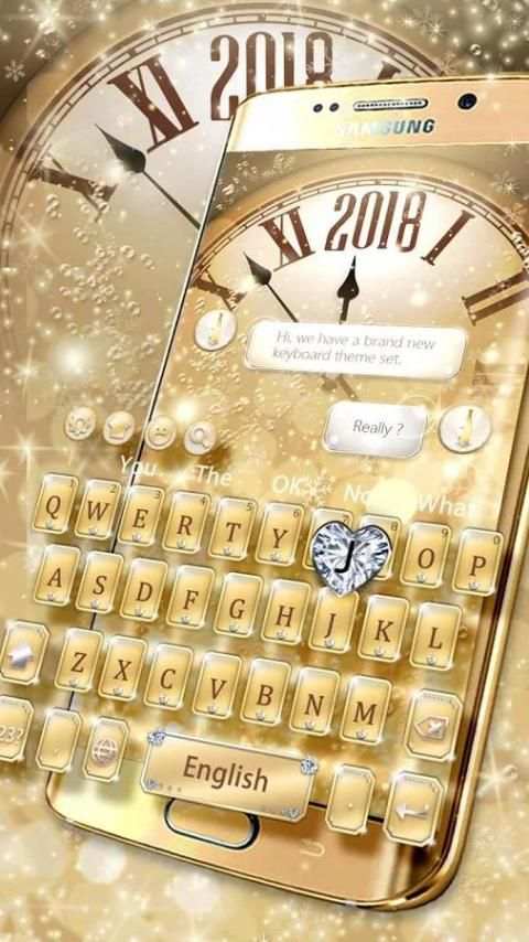2018 Gold Diamond Clock Keyboard Theme скриншот 2