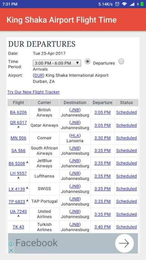 King Shaka Airport Flight Time screenshot 1
