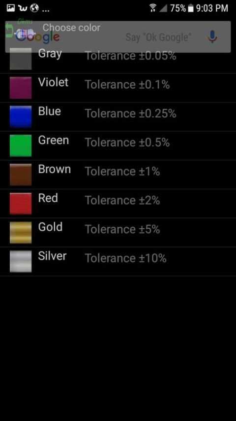 Resistor color codes. screenshot 1