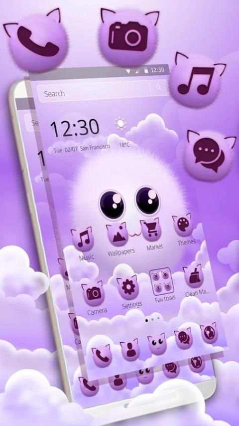 Pink Fluffy Chu Theme 2 تصوير الشاشة