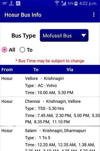 Hosur Bus Info 6 تصوير الشاشة