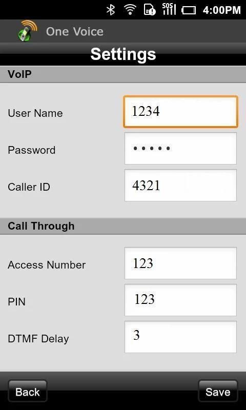 Voice setting. Dialer one. Call password.