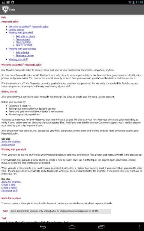 McAfee Personal Locker 5 تصوير الشاشة