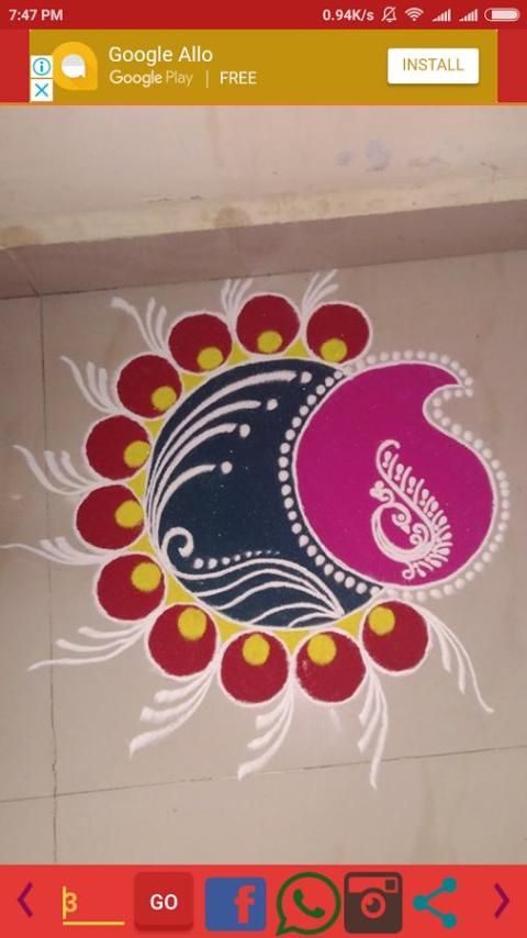 Colorful Free Hand Rangoli Design with Candles