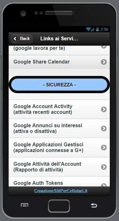 Links ai Servizi © Google screenshot 8