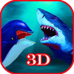 غاضب الأزرق المحيط الحيتان مقابل الجياع القرش سيم أيقونة