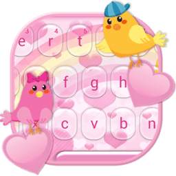 Love Keyboard Pink Cute Birds Theme