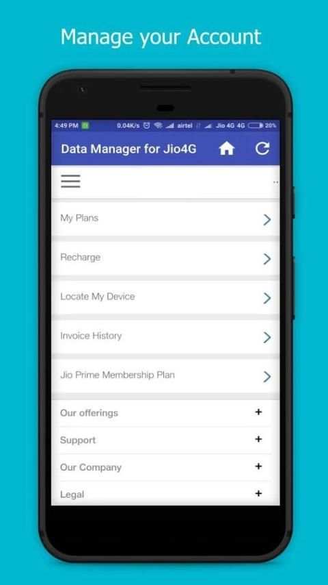 Data Manager for Jio :Check Jio Data Balance,Usage स्क्रीनशॉट 3