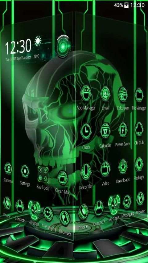 Neon Green tech Skull 3D Theme 2 تصوير الشاشة