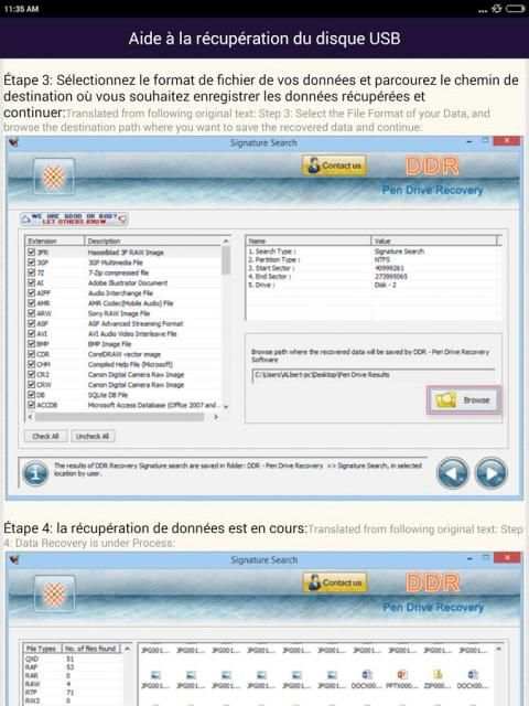 Récupération de données du lecteur USB French Help स्क्रीनशॉट 16