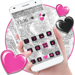 Pink &amp; Black Glitter Hearts Launcher icon