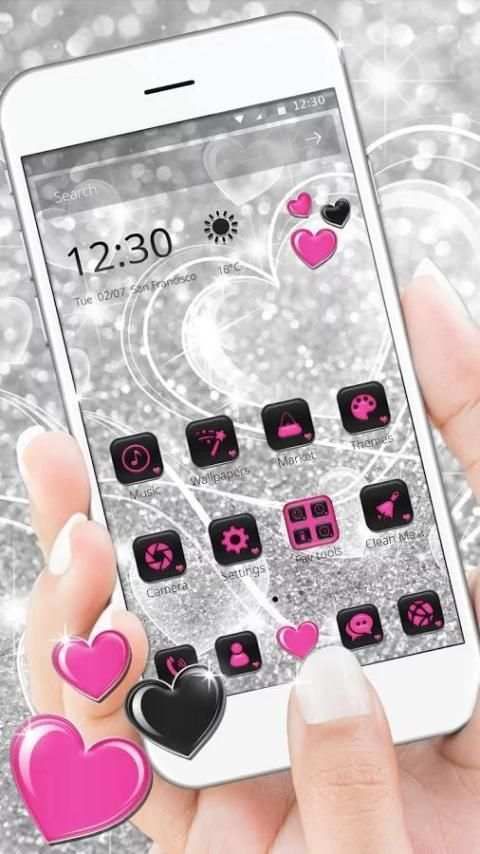 Pink & Black Glitter Hearts Launcher screenshot 5