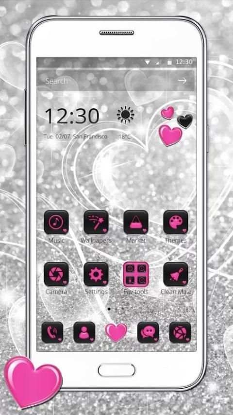 Pink & Black Glitter Hearts Launcher screenshot 4