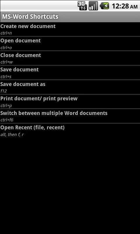 MS Word Shortcuts स्क्रीनशॉट 2