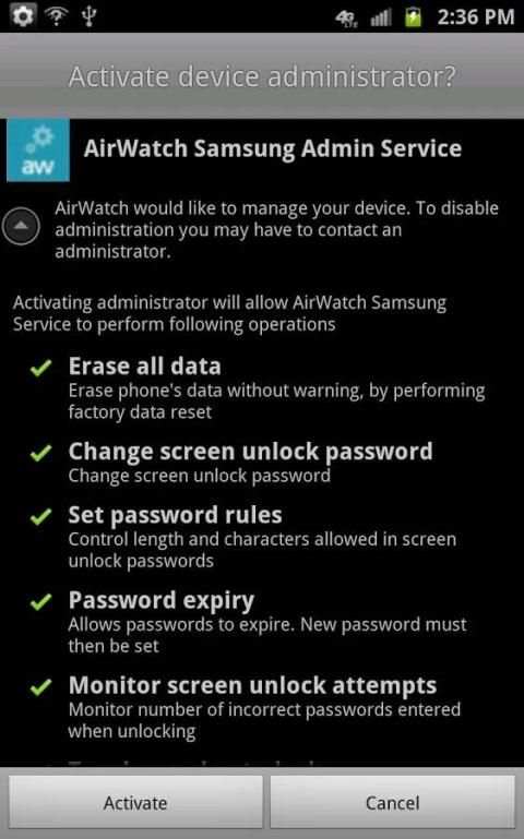 AirWatch Samsung Service screenshot 2