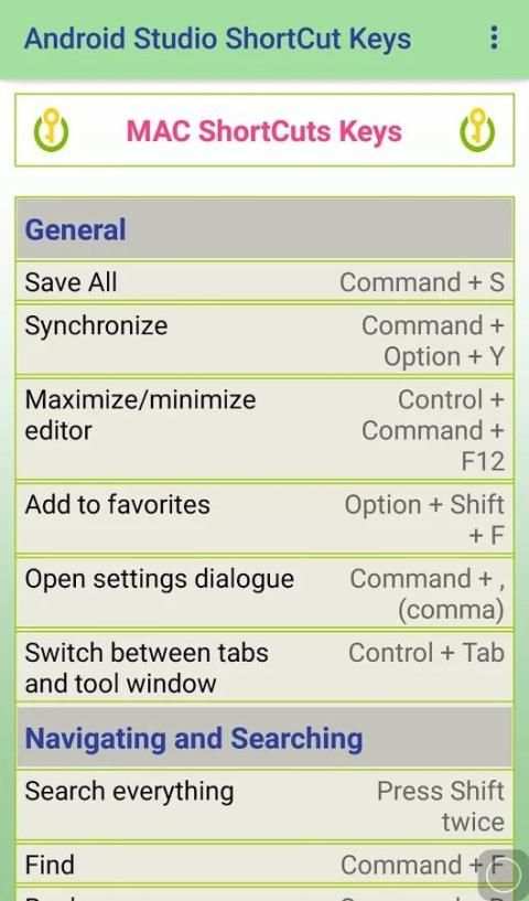 Android Studio ShortCuts 1 تصوير الشاشة