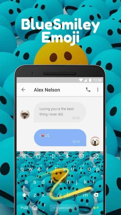 Blue Smiley Emoji Keyboard Theme for Instagram скриншот 1