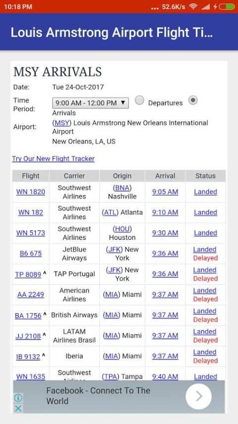 Louis Armstrong Airport Flight Time скриншот 1