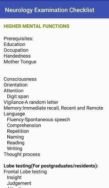 Neurology Examination Checklist screenshot 1