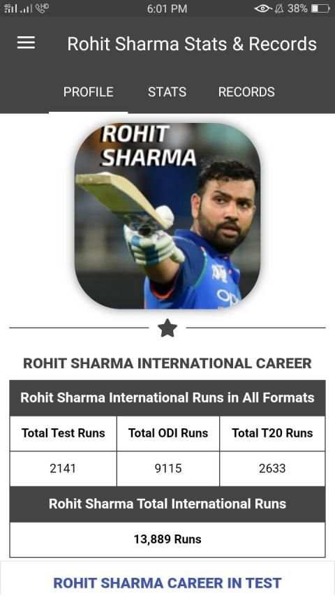Rohit Sharma Stats, Records, Cricket Career स्क्रीनशॉट 4
