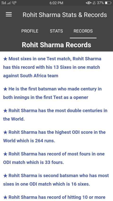 Rohit Sharma Stats, Records, Cricket Career स्क्रीनशॉट 1