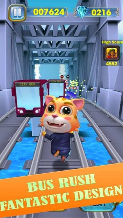 Talking Cat Rush - Subway & Bus Tom Run 3D screenshot 3