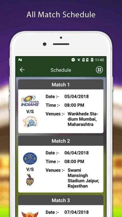 Schedule For IPL 2018 Cricket screenshot 1