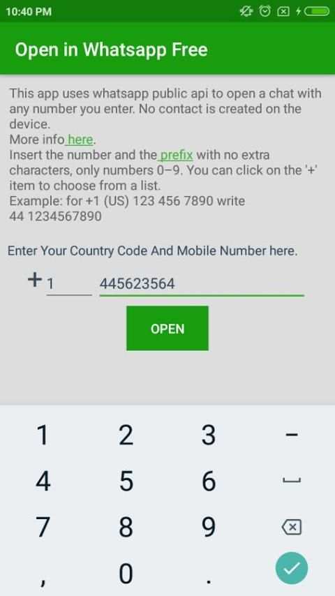 Open In Whatsapp Free screenshot 1